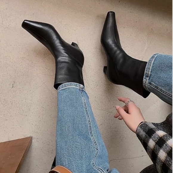 Women's Square Toe Ankle Boots Kitten Low Heel Chelsea Boots Black - Picture 1 of 8